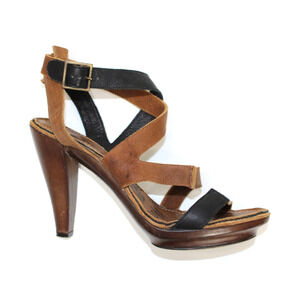 Vtg LANVIN 2011 Black & Brown Woven Leather Platform Sandals Heels Pumps Size 39